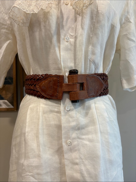 Ralph Lauren Accessories - Vintage Ralph Lauren Braided Leather Wood Peg Waist Belt XXS/XS *As-Is*